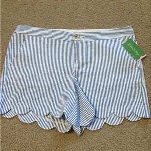 NWT Lilly Pulitzer Blue and White Striped Scalloped Shorts